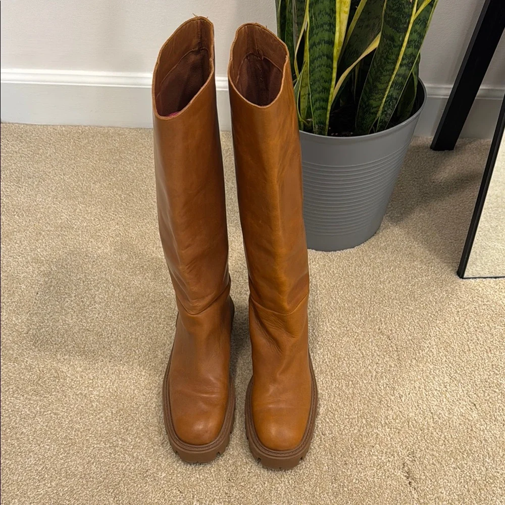 Zara Cognac Brown Over-the-Knee Leather Boots